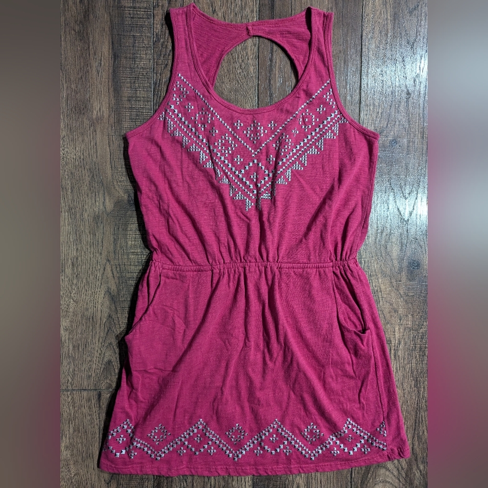 Roper Women's Fuchsia Cotton Blend Sundress Pockets Aztec Accent Keyhole Large